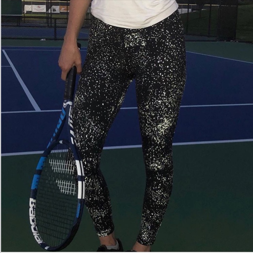 ZYIA REFLECTIVE LNT PATTERN 7/8 Leggings Tights Pants Black - Picture 2 of 9